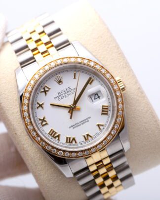 Rolex Datejust 36mm White Dial 116233 Bimetal Diamond Bezel Jubilee Unisex Watch