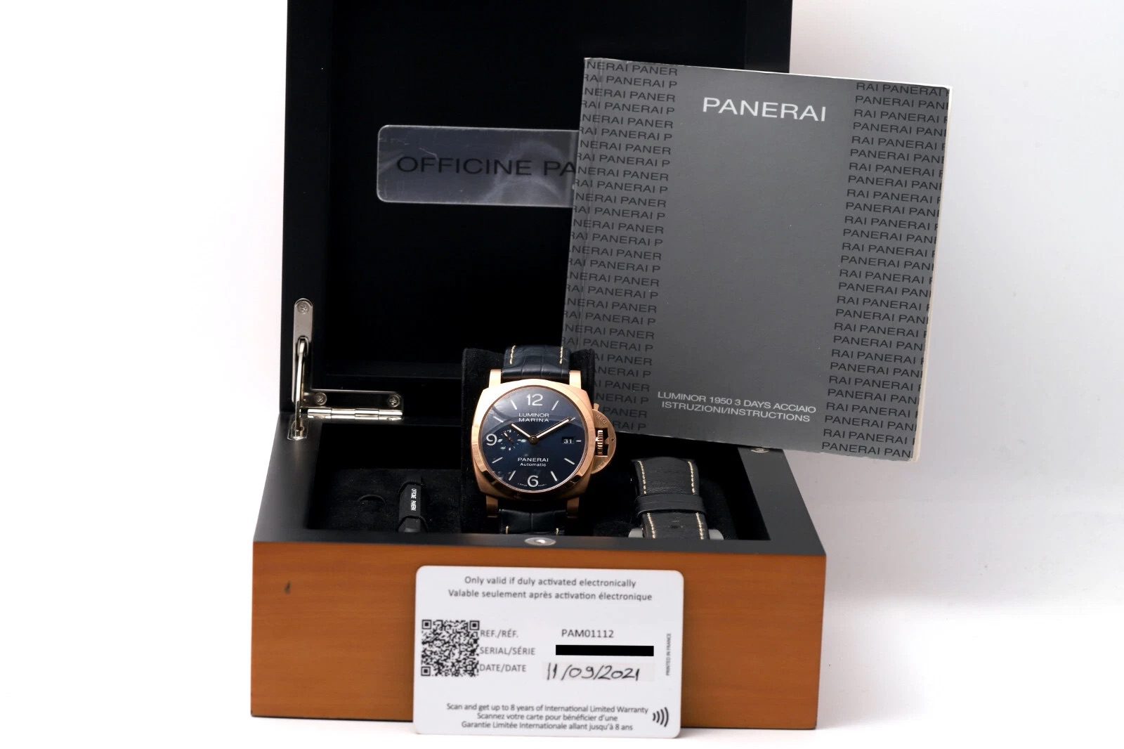 Panerai Luminor Marina PAM01112 44mm Blue Dial 18ct Rose Gold Men’s Watch